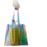 Plastic Woven Bags Iridescent Clear PVC Tote Bag with Laser Effect for Gifts