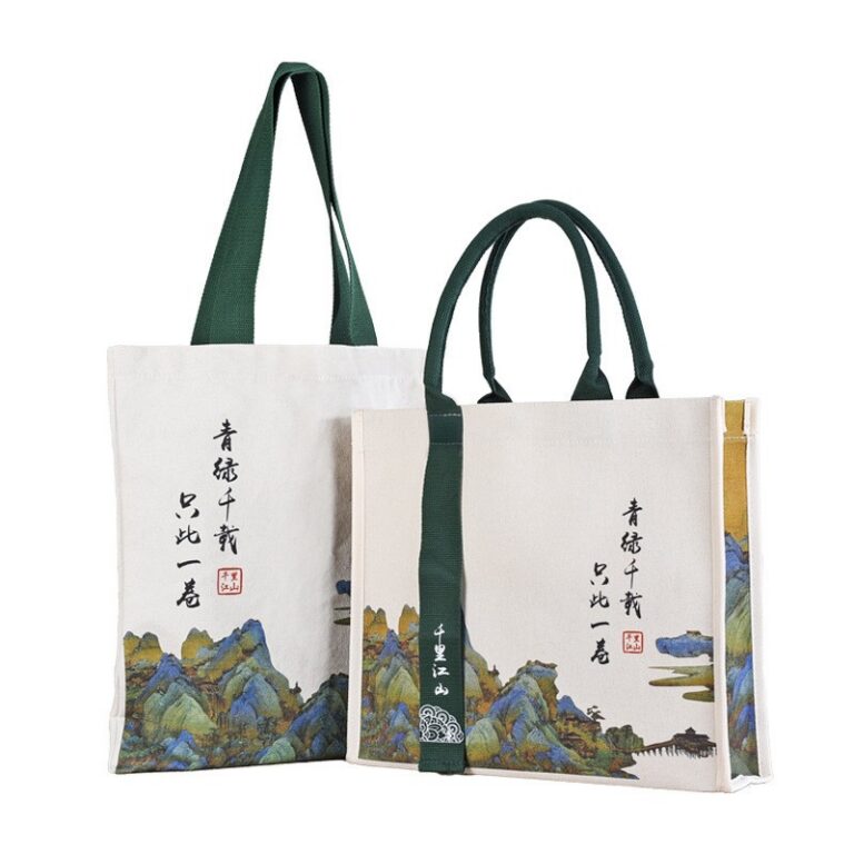 Other Gift Packaging Custom Logo Canvas Tote Bag / Promotional Cotton Bag with Long Ribbon Handles